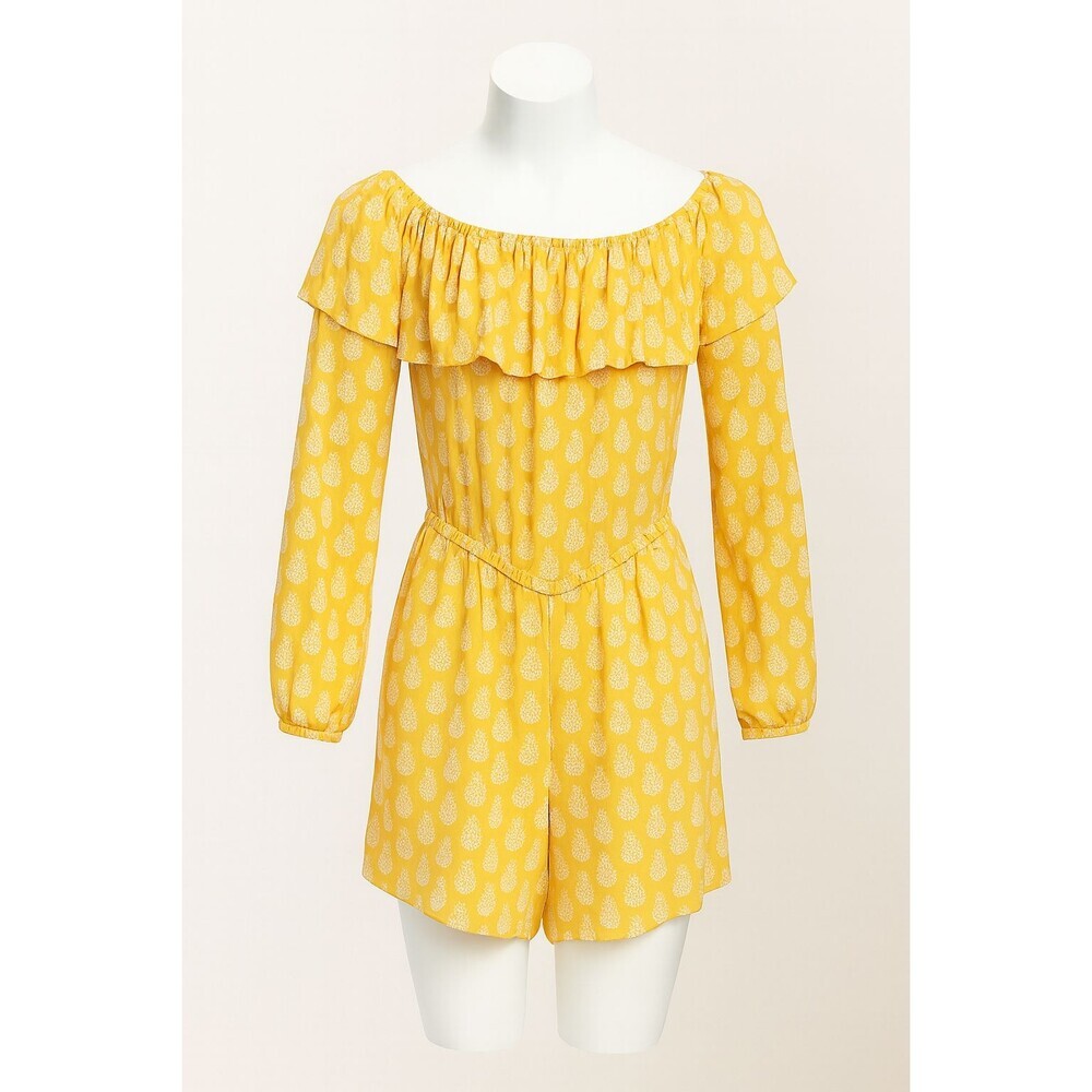 Michael Kors Women’s S Yellow Boho Ruffle Off Shoulder Romper Long Sleeve Casual - Picture 7 of 8